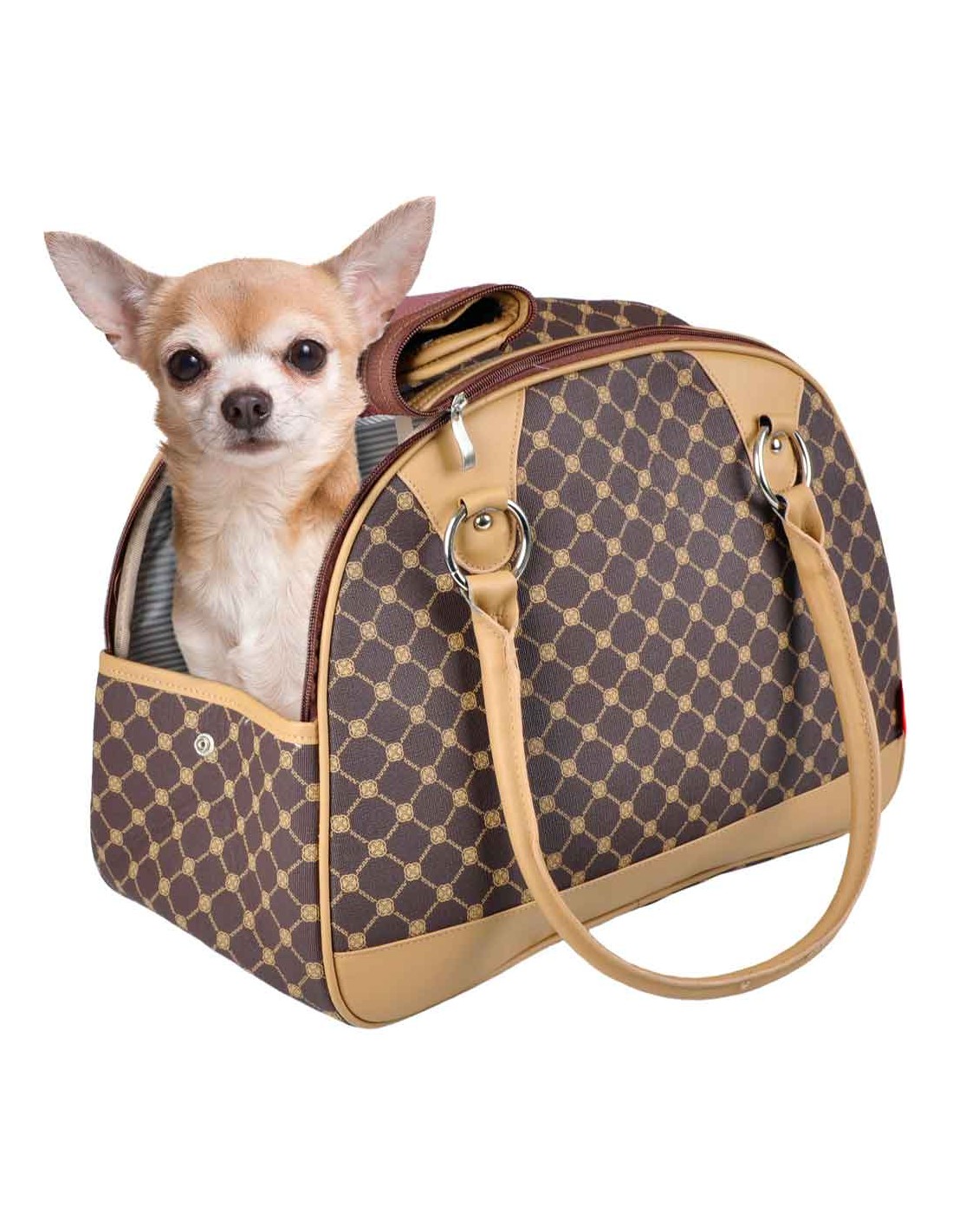 Bolso para transporte de perro, modelo Chloe con asas color marrón