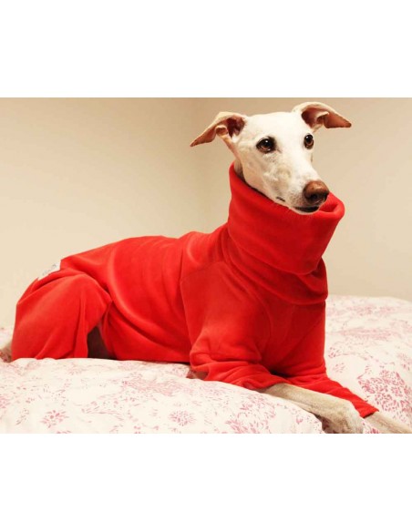 Pijama para galgo de felpa en color rojo