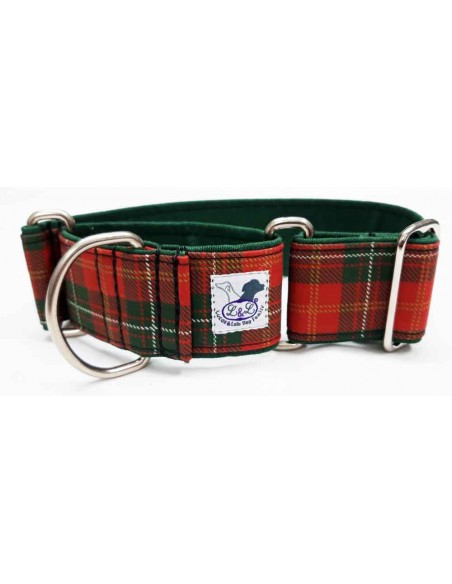Collar Whippet en tela loneta escocesa verde y roja