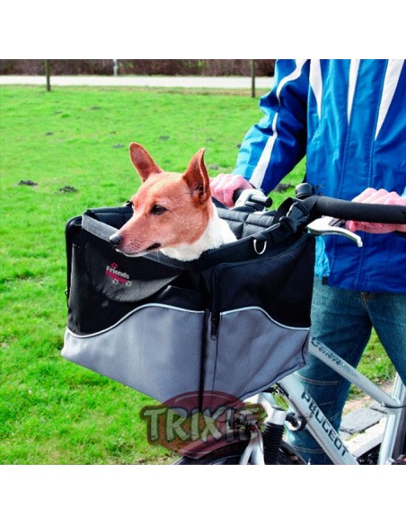 Cesta para llevar perro en bicicleta, en nylon negro y gris