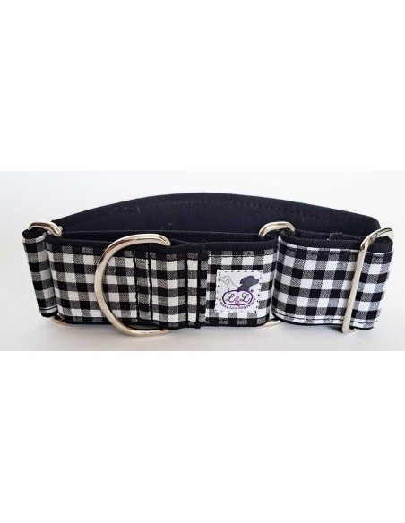 Collar whippet en tela loneta cuadros negros