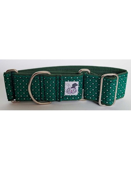 Collar whippet en tela loneta verde topitos