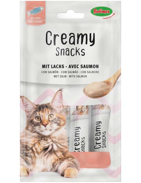 Snack cremoso de salmón para gato