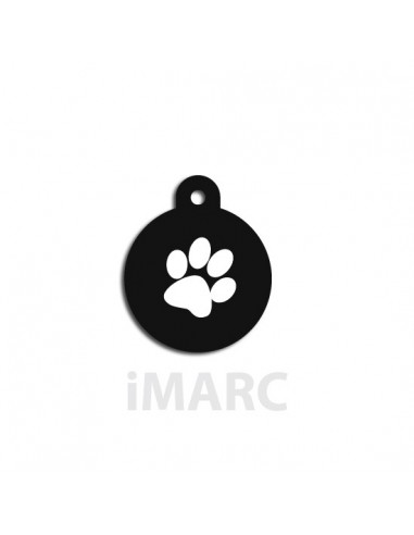 Placa identificativa para perro, redonda negra decorado huella
