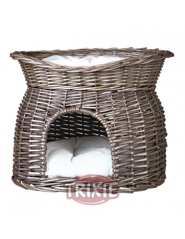 Cueva de mimbre para gato con cama