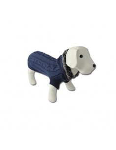 Jersey para perro punto con capucha y cuello azul